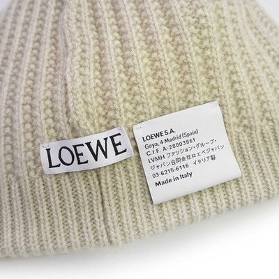 LOEWE KSA9OT7X01 Beige Wool Logo Beanie Spain