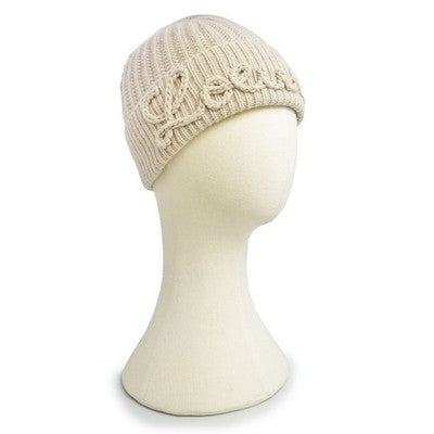 LOEWE KSA9OT7X01 Beige Wool Logo Beanie Spain