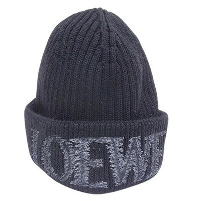 LOEWE Black Wool Logo Beanie Knit Hat