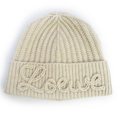 LOEWE KSA9OT7X01 Beige Wool Logo Beanie Spain