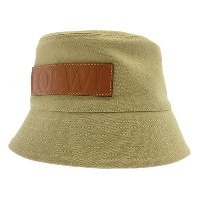 LOEWE Paulas Ibiza Beige Bucket Hat Leather Logo Patch 57