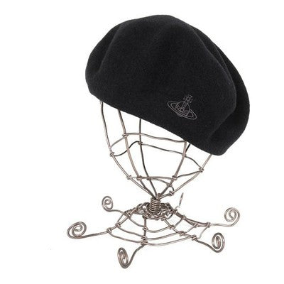 Vivienne Westwood Black Wool Orb Embroidered Beret M-S