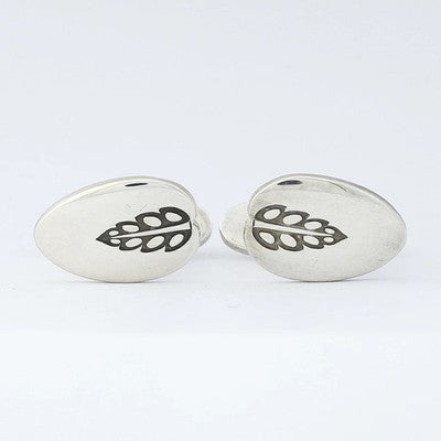 Georg Jensen Sterling Silver Leaf Motif Cufflinks 28405YR Denmark Vintage