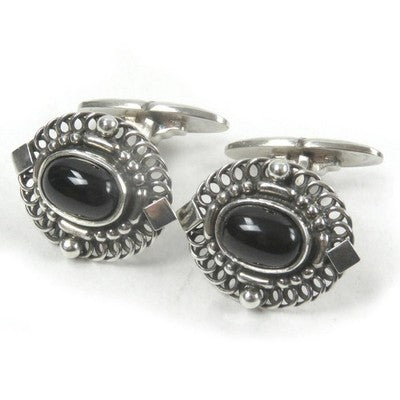 Georg Jensen SV925 Sterling Silver Onyx Cufflinks Model 19B Mens
