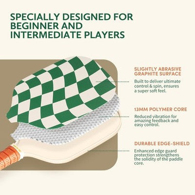 Dinkly Pickleball Paddle Set 2 Wave Check Bag 4 Balls Green