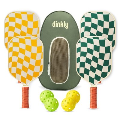 Dinkly Pickleball Paddle Set 2 Wave Check Bag 4 Balls Green