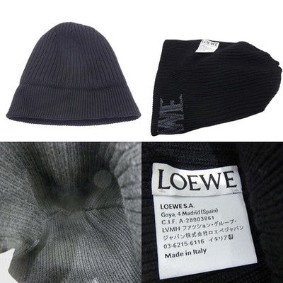 LOEWE Black Wool Logo Beanie Knit Hat
