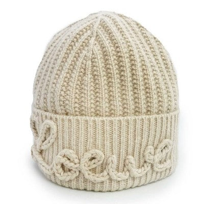 LOEWE KSA9OT7X01 Beige Wool Logo Beanie Spain
