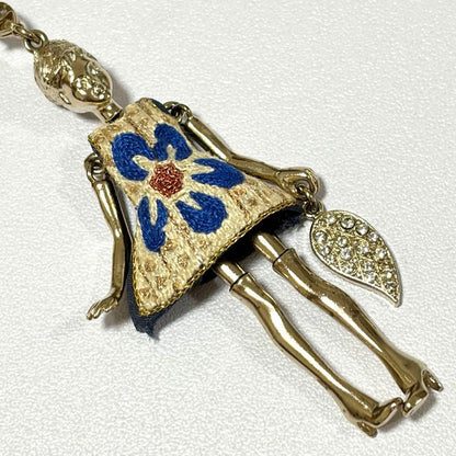 Servane Gaxotte Doll Pendant Necklace Blue Flower Dress Leaf Charm