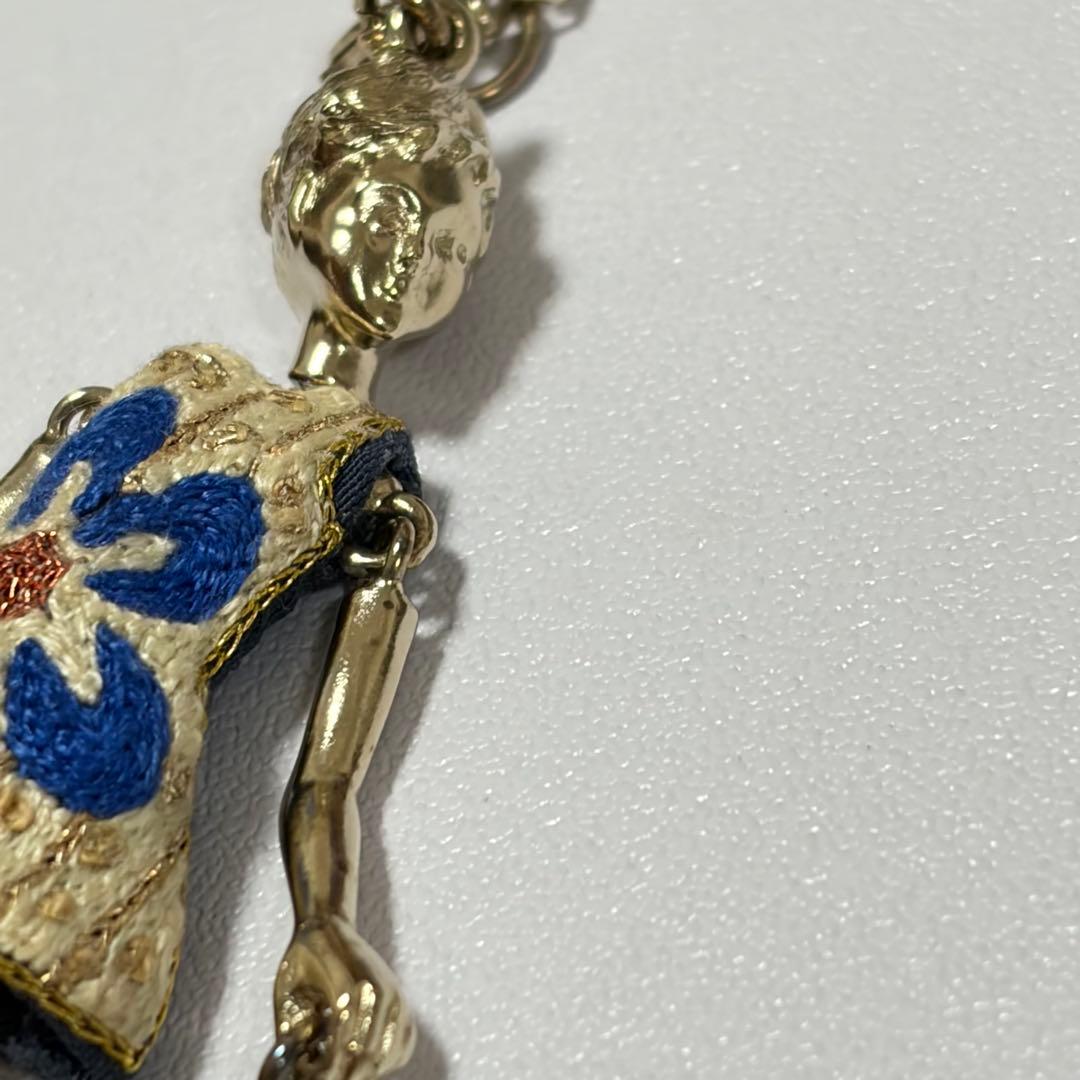 Servane Gaxotte Doll Pendant Necklace Blue Flower Dress Leaf Charm
