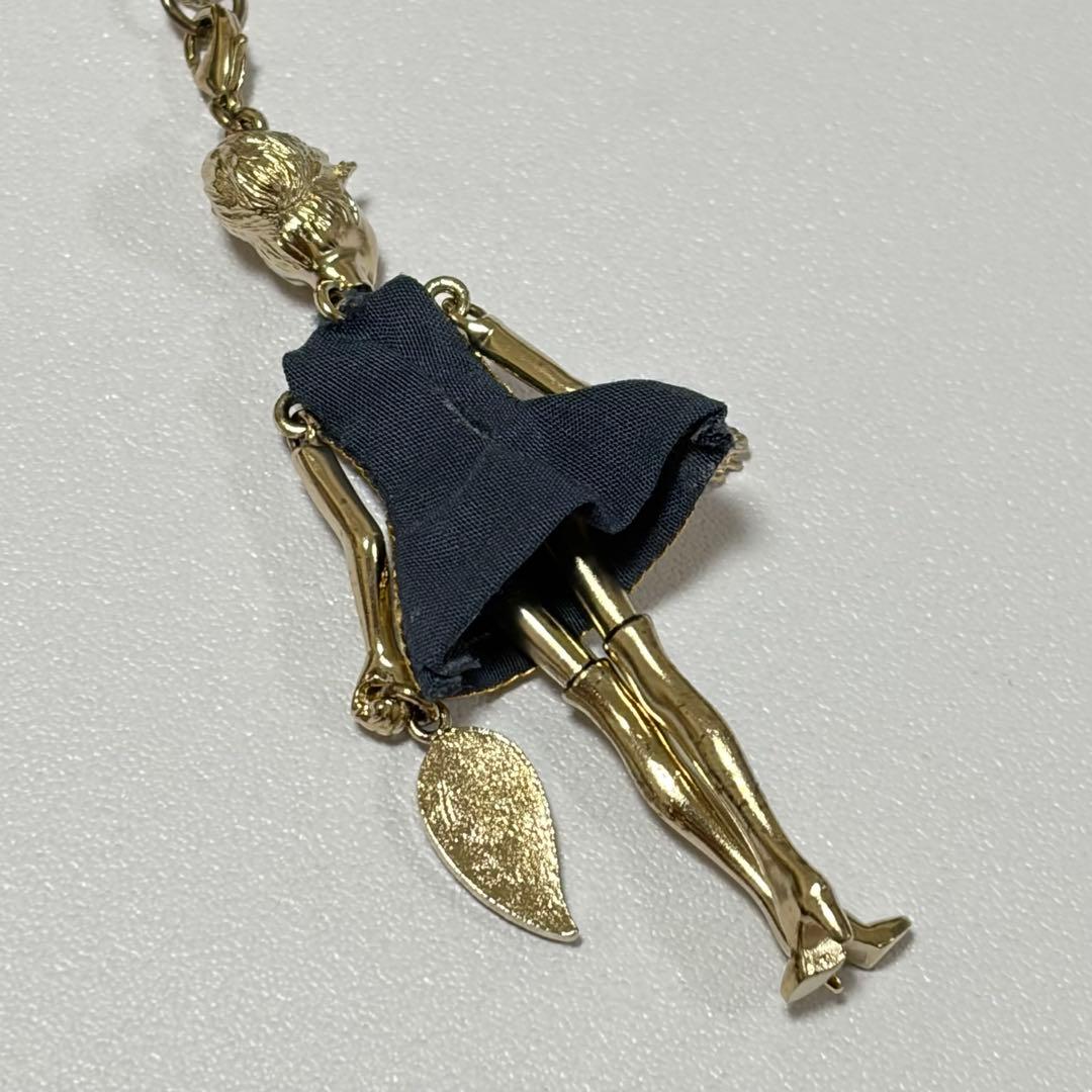 Servane Gaxotte Doll Pendant Necklace Blue Flower Dress Leaf Charm